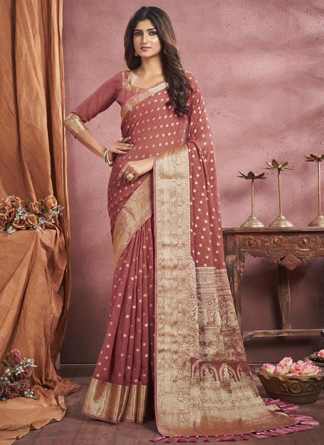 Pure Georgette Dusty Pink Festival Wear Weaving Saree